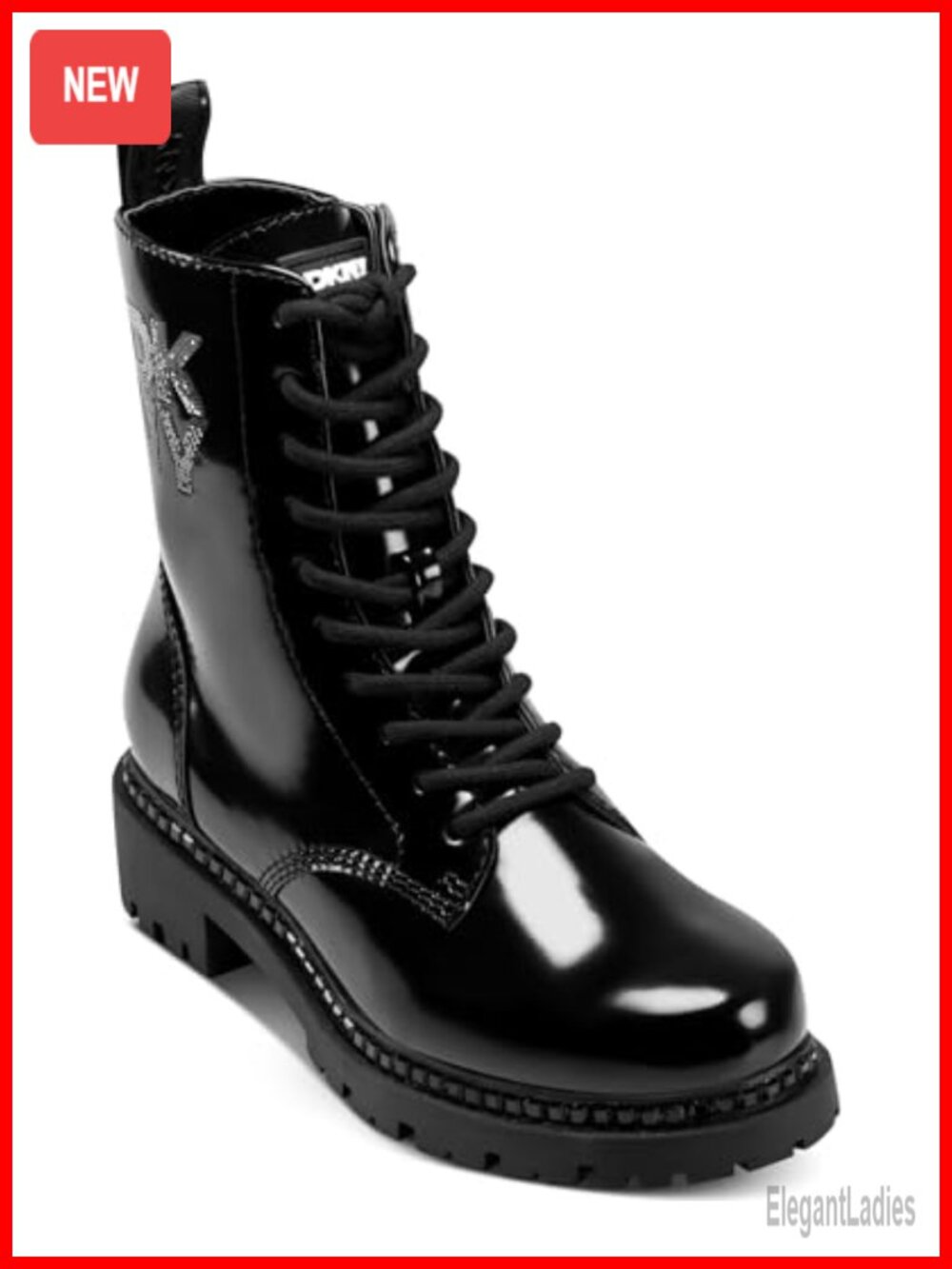 Womens Lace Up Combat Boot Faux Leather Square Toe Ankle Bootie